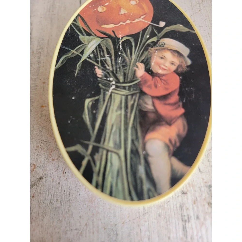 Halloween old print factory pumpkin Victorian mini trinket container home